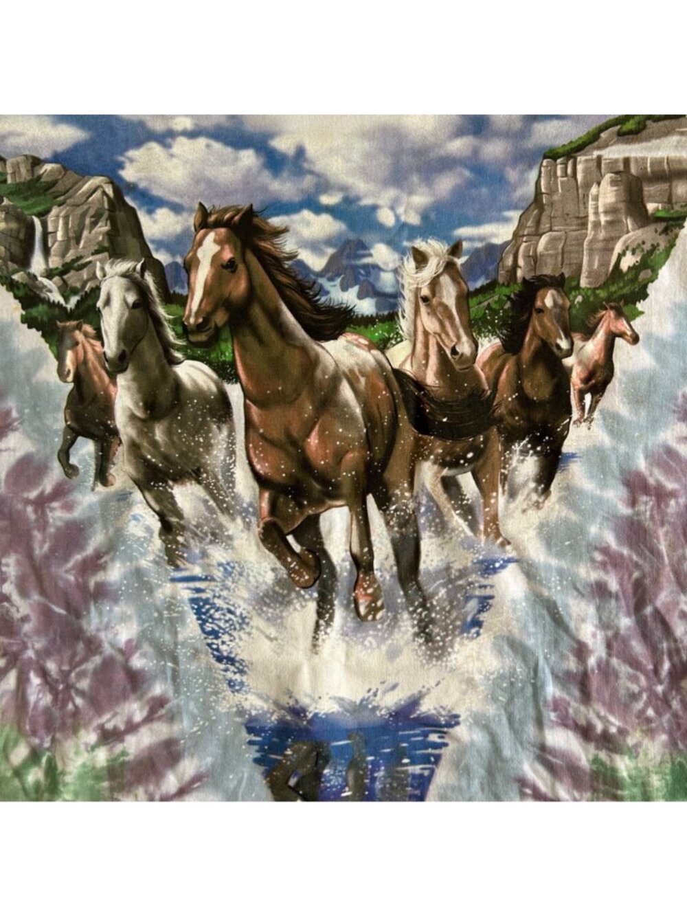 Vintage 1996 Liquid Blue Tie-Dye Wild Horses Graphic T-Shirt - Picture 2 of 13